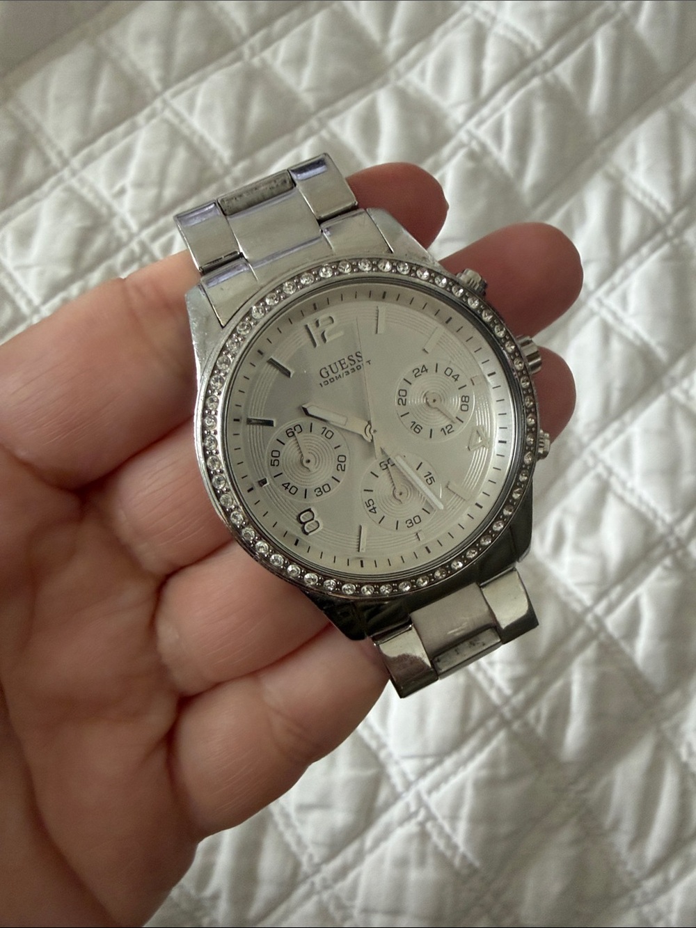Guess Silver Crystal-Trim Chronograph Watch